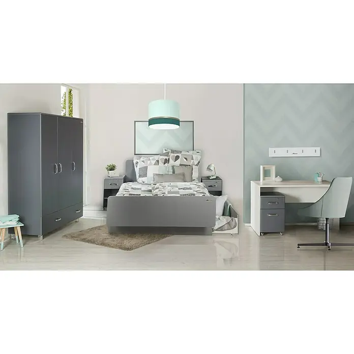 Phönix Miami Drehtürschrank - L x B x H: 52 x 146 x 200 cm, Grau - Schlafzimmer-Set mit Kleiderschrank, Bett, Nachttischen und Schreibtisch in Grautönen. Kinderzimmer-Einrichtung für modernes Wohnen.