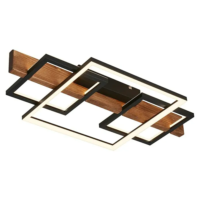 Briloner LED-Deckenleuchte Frame Cadre - 32 W, L x B x H: 55 x 30 x 8 cm, Schwarz, Holz, Warmweiß - Moderne LED-Deckenleuchte mit Holzdetails und schwarzem Rahmen, die ein warmes Licht erzeugt. Ideal für Wohn- und Essbereiche.