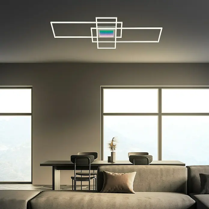 Brilo LED-Deckenleuchte - 57 W, L x B x H: 111 x 42 x 6,5 cm, Alu-Chrom, Warmweiß - Moderne Deckenleuchte mit geometrischem Design in einem stilvollen Wohnraum, die eine angenehme Atmosphäre schafft.