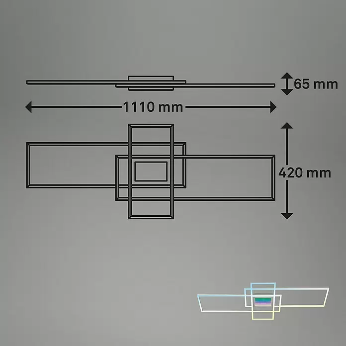 Brilo LED-Deckenleuchte - 57 W, L x B x H: 111 x 42 x 6,5 cm, Alu-Chrom, Warmweiß - Moderne LED-Deckenleuchte mit überlappendem Rechteckdesign. Maße: 1110x420x65mm.