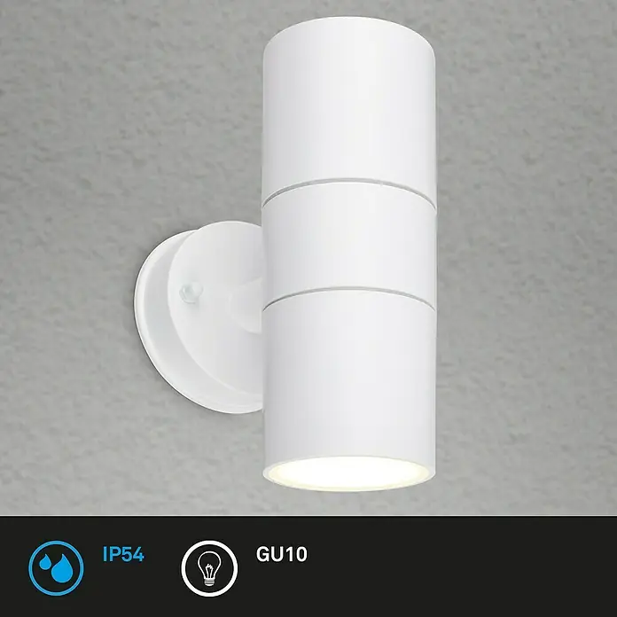 Brilo Außenwandleuchte - 7 W, Weiß matt, IP54 - Eine weiße Wandleuchte mit zylindrischem Design. Sie ist wetterfest (IP54) und für GU10-Leuchtmittel geeignet.