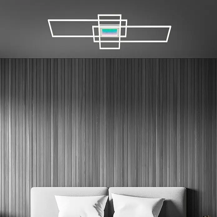 Brilo LED-Deckenleuchte - 57 W, L x B x H: 111 x 42 x 6,5 cm, Alu-Chrom, Warmweiß - Modernes Design: Eine stilvolle, rechteckige Deckenleuchte mit RGB-Funktion, die jedem Raum einen Hauch von Eleganz und Farbe verleiht.