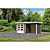 Karibu Gartenhaus Askola (217 x 435 cm, Wandstärke: 19 mm, Flachdach, Grau, Mit Anbau, Seiten- & Rückwand)