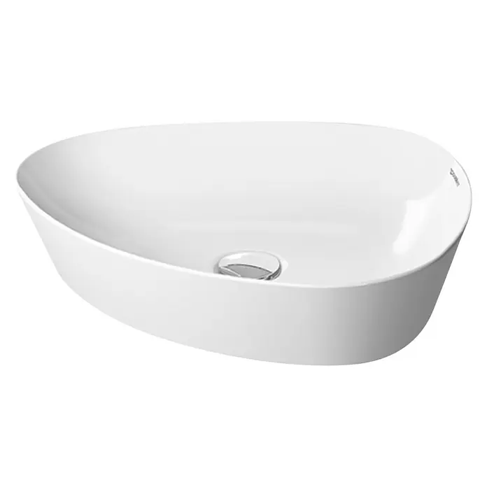 Duravit Cape Cod Aufsatzwaschbecken - 50 x 40,5 cm, Ohne Spezialglasur, Hahnloch: Ohne, Ohne Überlauf, Weiß, Glänzend - Das Bild zeigt ein modernes, weißes Aufsatzwaschbecken mit einem eleganten Design und einem glänzenden Abfluss. Es ist ideal für stilvolle Badezimmer.