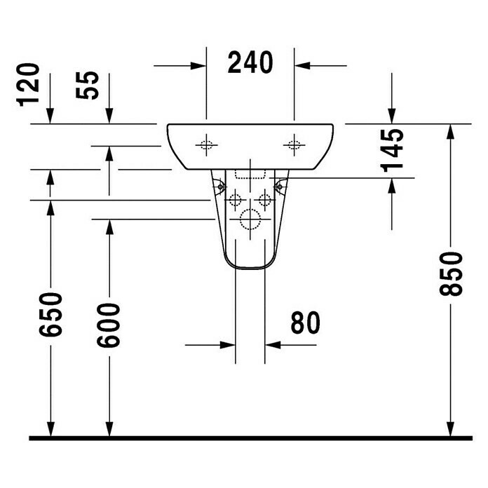 Duravit D-Code Waschbecken45 x 34 cm, Ohne Spezialglasur, Hahnloch: Mitte, Mit Überlauf, Weiß Unknown