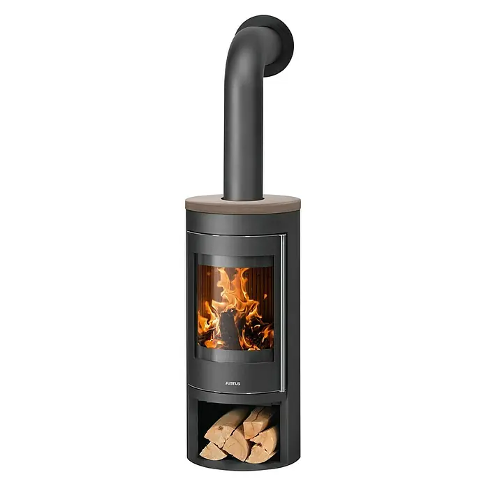 Justus Kaminofen Mino 2.0 - 5,5 kW, Raumheizvermögen: 88 m³, Farbe Verkleidung: Grappa, Schwarz - Ein Justus Kaminofen mit Holzfach, der Wärme und Gemütlichkeit in Ihr Zuhause bringt, ist ein Blickfang und sorgt für angenehme Stunden.
