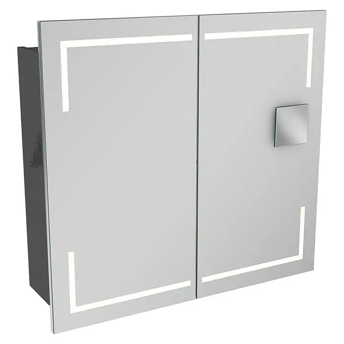 Camargue Stella LED-Spiegelschrank - B x H: 80 x 73,7 cm, Holz, Grafit, Mit Beleuchtung, Kantenausführung Tür: Eckig - Ein moderner Spiegelschrank mit integrierter LED-Beleuchtung und einem quadratischen Griff. Das perfekte Badmöbel für stilvolle Badezimmer.