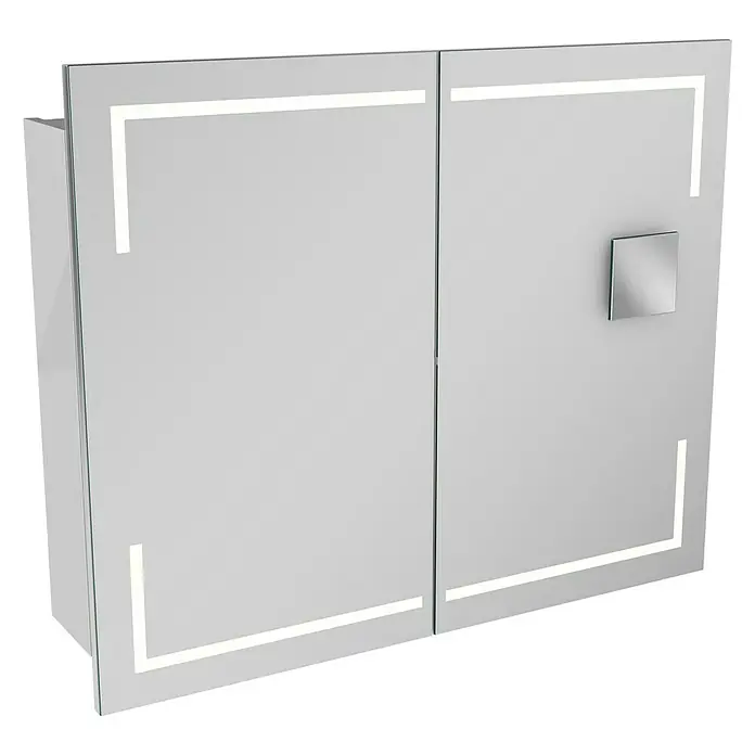 Lanzet K5 Badmöbel-Set K59W2 - 87,9 cm, Weiß - Spiegelschrank mit LED-Beleuchtung und zwei Türen, ideal für moderne Badezimmer zur Aufbewahrung von Badutensilien.