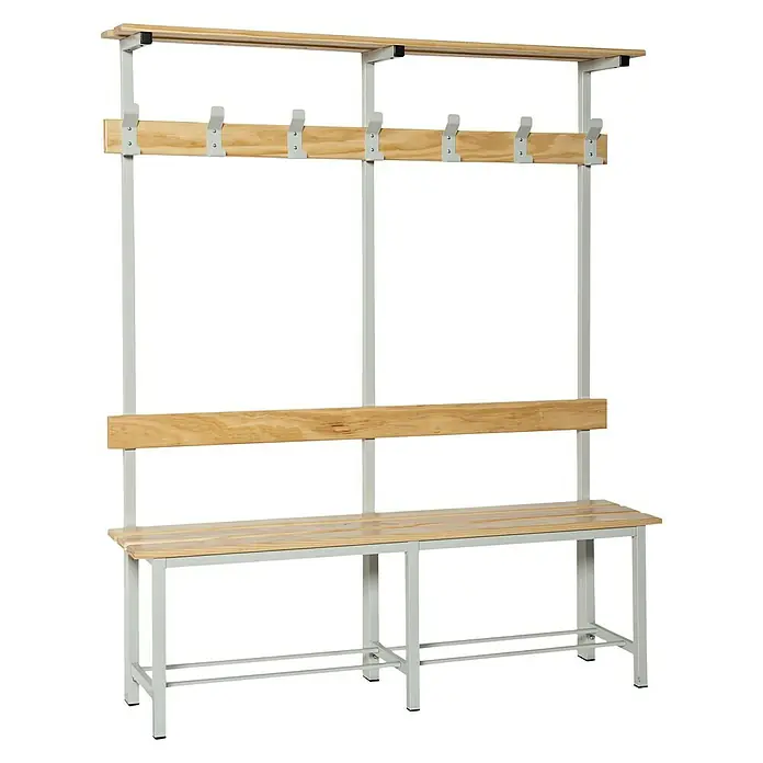 Simonrack Simonlocker Banco de vestuario Single Desmontado con perchero - L x An x Al: 35 x 150 x 180 cm - Banco de vestuario con estructura metálica y tablero de madera, ideal para vestuarios y pasillos. Práctica barra de ganchos para chaquetas y bolsos.