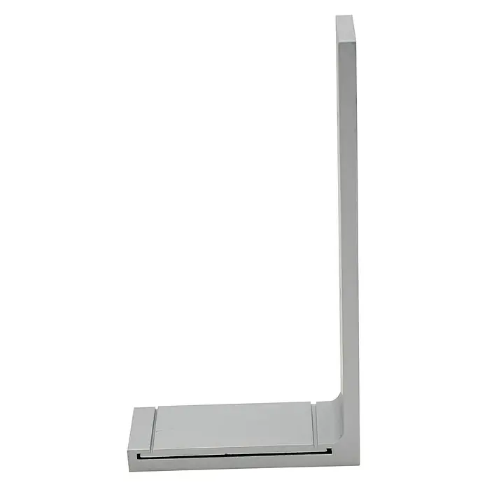 Expo Ambiente Wandträger Smart - Silber, Länge: 11,5 cm - Das Bild zeigt eine silberne Winkelschiene, ein Werkzeug zum Messen und Überprüfen von rechten Winkeln, auf einem weißen Hintergrund.