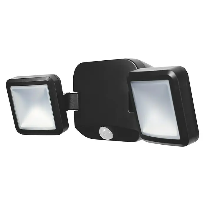 Osram LED-Sensor-Außenwandstrahler Double - 10 W, L x B x H: 33,2 x 10,5 x 11,2 cm, Schwarz, IP54 - Abbildung einer schwarzen LED-Sicherheitsleuchte mit Bewegungssensor, ideal für den Außenbereich.