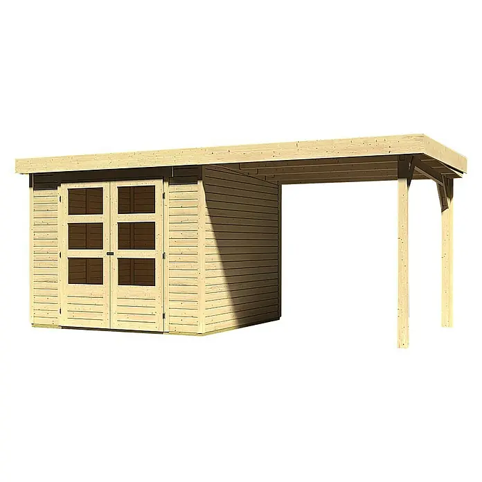 Karibu Gartenhaus Askola - Außenmaß inkl. Dachüberstand (B x T): 491 x 262 cm, Holz, Natur, Mit Anbaudach - Holzschuppen mit Carport-Anbau, ideal für Gartengeräte und als Unterstand. Robustes Design und natürliche Optik.