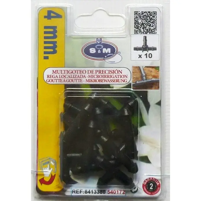 Pieza T microgoteo - 4 mm, 10 ud. - Imagen de un paquete de tes de microirrigación de 4 mm.