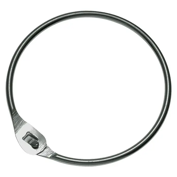Stabilit Markt-Schlüsselring - Durchmesser: 120 mm, Galvanisch verzinkt, 1 Stk. - Nahaufnahme eines silbernen Schlüsselrings mit einem Verschlussmechanismus. Er ist ideal zum Organisieren von Schlüsseln und kleinen Gegenständen.