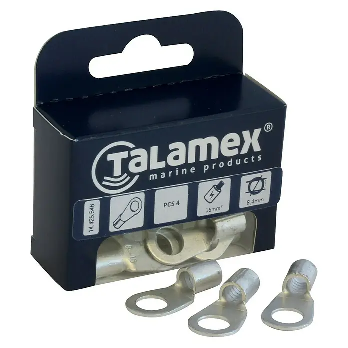Talamex Quetschkabelschuh - Für Kabelquerschnitt: 25 mm², Für Bolzendurchmesser: 10 mm, 2 Stk. - Talamex Ringkabelschuhe: Packung mit vier hochwertigen, silberfarbenen Kabelschuhen für sichere elektrische Verbindungen im Marinebereich.