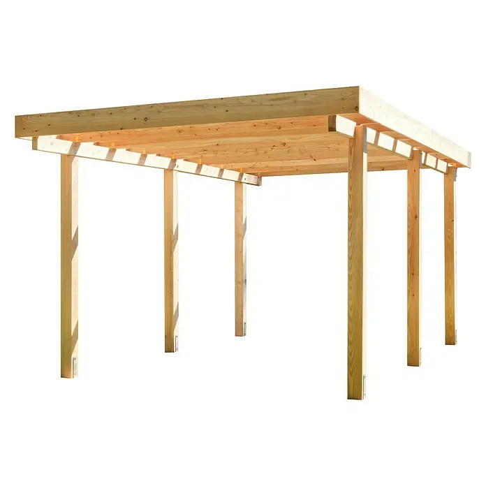 Kiehnholz Carport - Außenmaß inkl. Dachüberstand (B x T): 304 x 510 cm, Holz, Carport geeignet für: PKWs - Hellholz-Carport-Rahmen mit sechs Stützpfosten und einem Dach mit sichtbaren Trägern, perfekt für jeden Außenbereich.