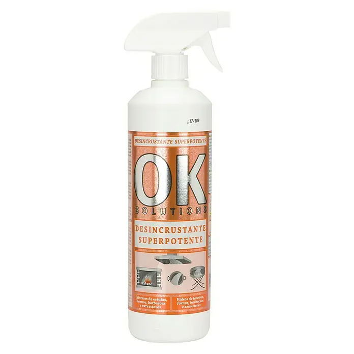Limpiador OK Desincrustante - Botella rociadora, 750 ml - Desengrasante súper OK Solutions en formato espray para la limpieza de hornos, parrillas y extractores.
