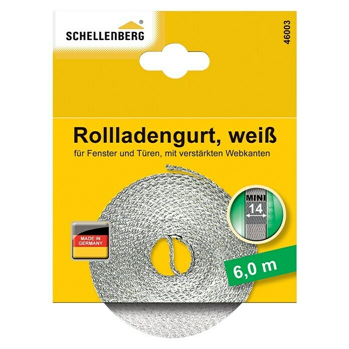 Schellenberg Rollladengurt MiniWeiß, Länge: 6 m, Gurtbreite: 14 mm Front View