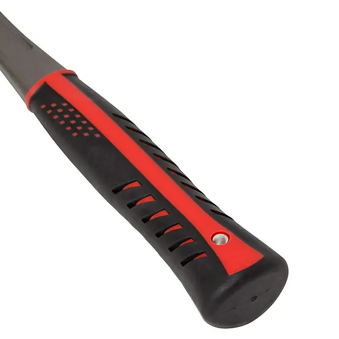 Wisent Schlosserhammer - 300 g - Nahaufnahme des Griffs eines Hammers mit schwarzem und rotem Design.