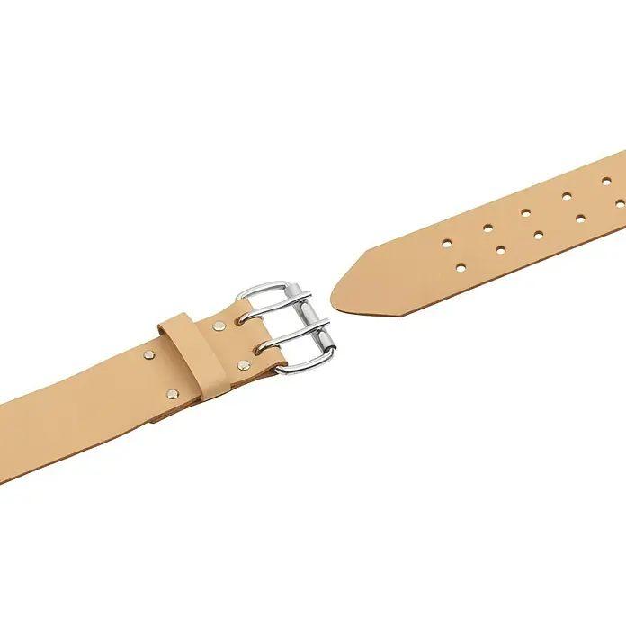 Gürtel - 135 cm - Gürtel aus hellem Leder mit doppelter Schnalle aus Metall und Löchern zur Größenanpassung.