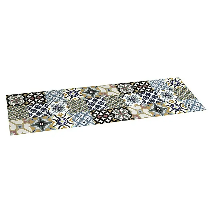 Alfombra de vinilo Croma hidraúlico - Multicolor, 200 x 60 cm - Un camino de mesa decorativo con un patrón de mosaico de azulejos de colores, ideal para realzar cualquier espacio con un toque de encanto vintage.