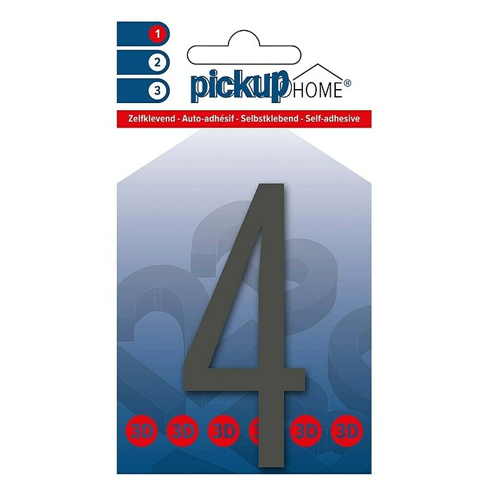 Pickup 3D Home Huisnummer (Hoogte: 9 cm, Motief: 4, Grijs, Kunststof, Zelfklevend)