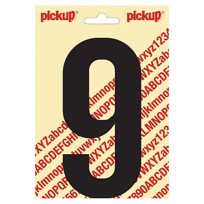 Pickup Aufkleber - Motiv: 9, Schwarz, Höhe: 150 mm - Aufkleber mit der schwarzen Nummer 9, umgeben von Buchstaben auf beigem Hintergrund.