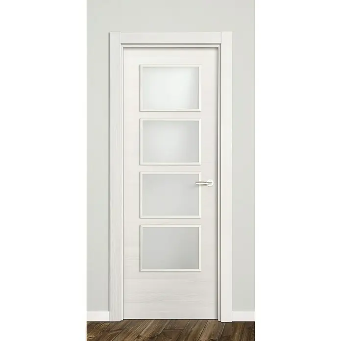 Solid Elements Puerta acristalada Fresno Eslovenia - 72,5 x 203 cm, Izquierda, Blanco - Elegante puerta interior blanca con cuatro paneles de vidrio rectangulares y manija moderna, que añade estilo a cualquier estancia.