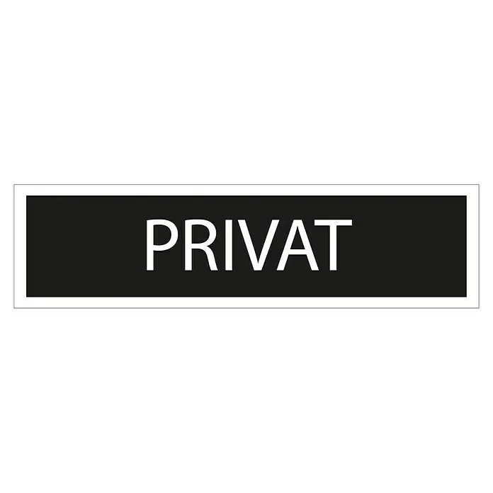 Pickup Aufkleber - Motiv: Privat, Schwarz/Weiß, L x B: 165 x 44 mm - Schild mit der Aufschrift "Privat" in weißer Schrift auf schwarzem Grund, umgeben von einem dünnen, weißen Rahmen.