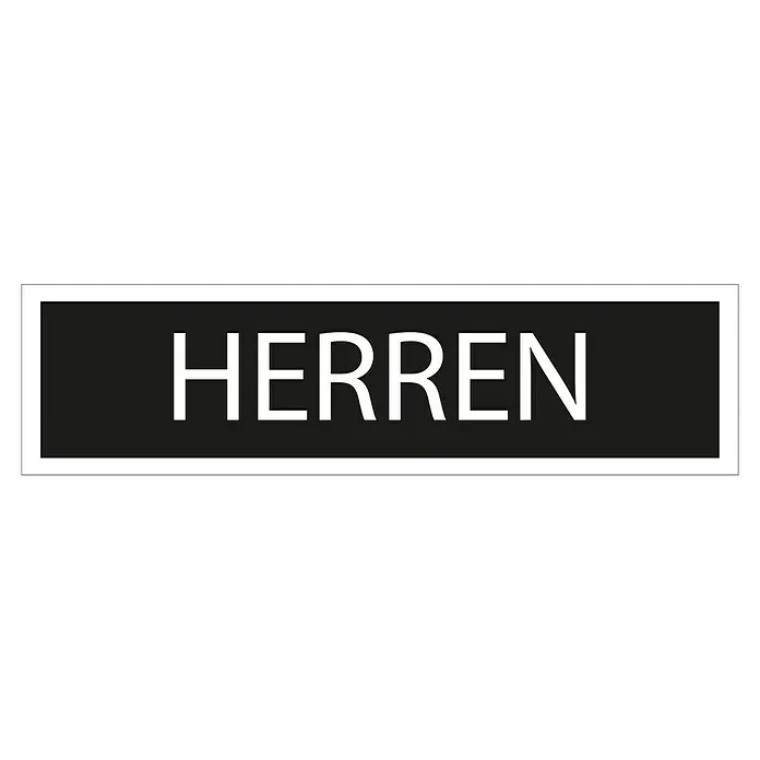 Pickup Aufkleber - Motiv: Herren, Schwarz/Weiß, L x B: 165 x 44 mm - Schild mit der Aufschrift "Herren" in weißer Schrift auf schwarzem Hintergrund, umrahmt von einem weißen Rand.