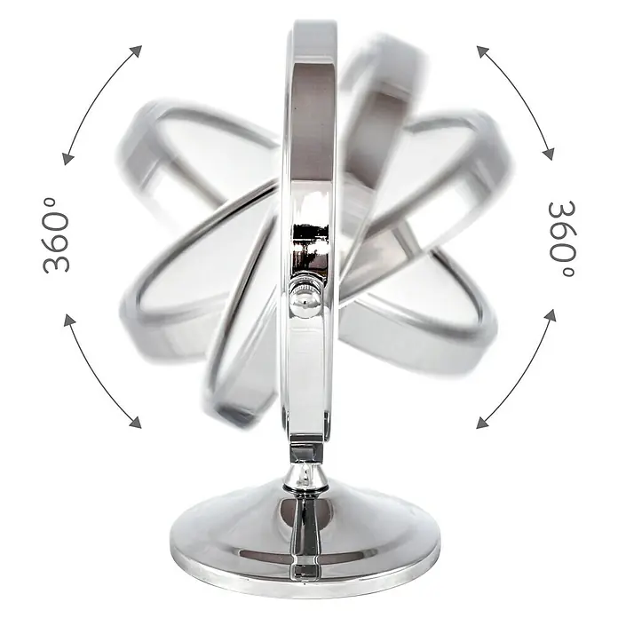 Deblanch Espejo cosmético - 15 x 15 cm, Redonda, Cromo, Aumento 1: 300 %, Aumento 2: 700 % - Imagen de un espejo de maquillaje redondo plateado de mesa con rotación de 360 grados, ideal para una aplicación precisa de maquillaje.