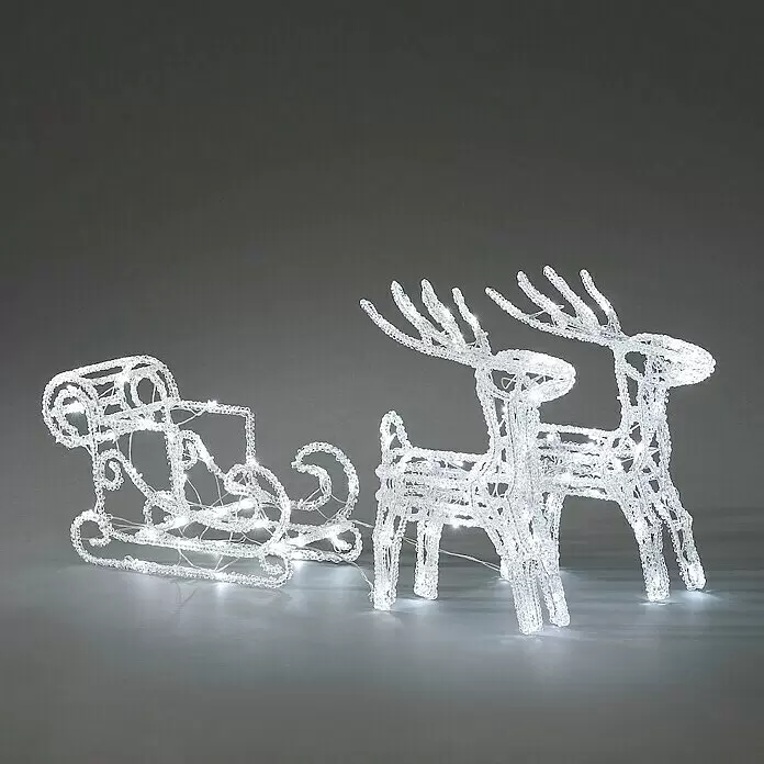Konstsmide LED-Weihnachtsdekoleuchte Rentiere mit Schlitten - Transparent, Netzbetrieben, LED - Weiße beleuchtete LED-Rentiere und Schlitten Weihnachtsdekoration.