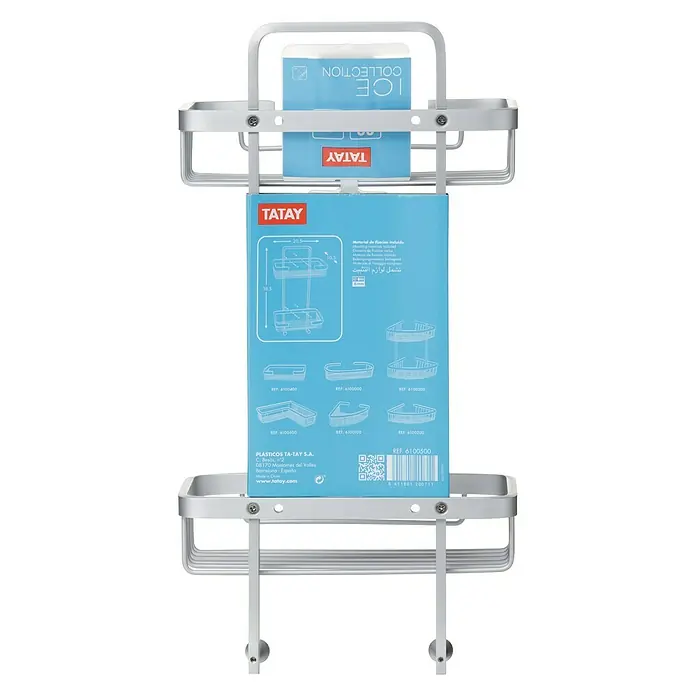 Tatay Cesta de baño doble Ice -  - Imagen de la estantería angular de dos niveles T-Tatay, con su diseño ICE Collection y color plata, que ofrece una solución de almacenamiento elegante para el baño.