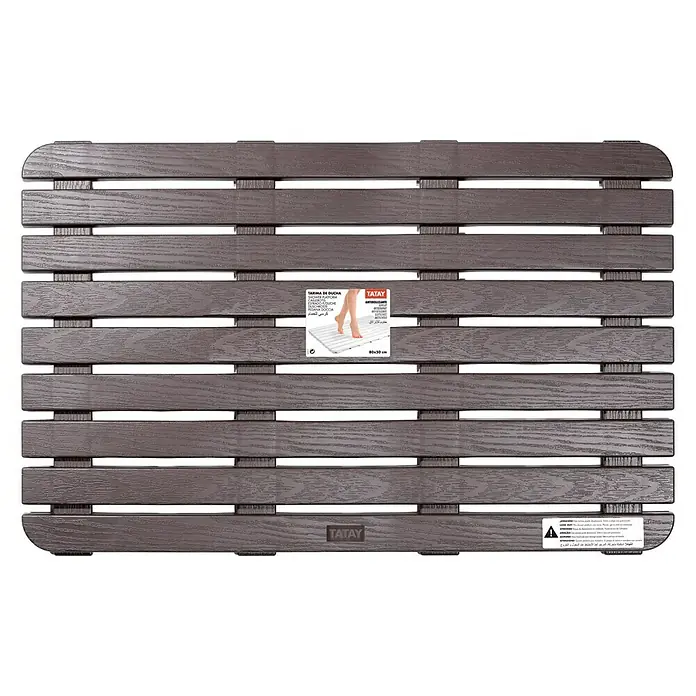Tatay Tarima de baño - L x An: 50 x 80 cm, Marrón, Polipropileno - Alfombra de ducha de madera marrón de TATAY, ideal para baños. Su diseño elegante ofrece resistencia al deslizamiento y confort al ducharse.