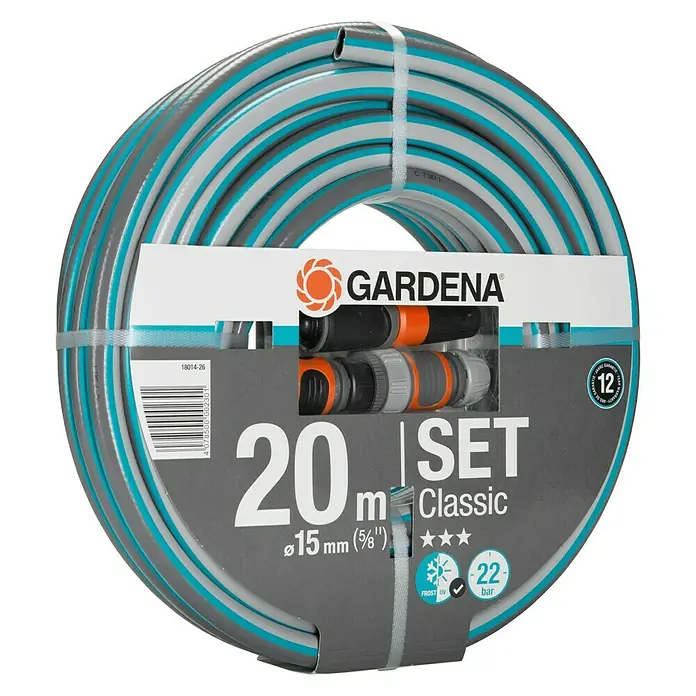 Gardena Kit de manguera Classic - Largo: 20 m - Set de manguera Classic GARDENA, de 20 m de longitud, perfecto para la irrigación del jardín. El set incluye una manguera con accesorios para uso inmediato.