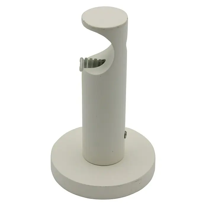 Expo Ambiente Träger Function - Elfenbein, Geeignet für: Gardinenstangen Ø 20 mm, 7,8 cm - Nahaufnahme einer weißen Gardinenstangenhalterung mit robustem Design und klarer Linienführung für eine moderne Fensterdekoration.