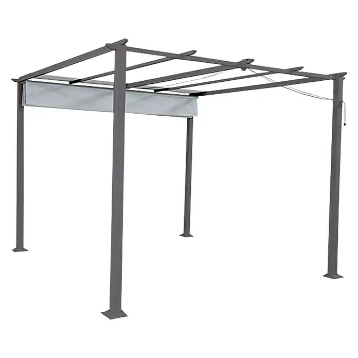 Sunfun Jakarta Pérgola con toldo corredero - An x Pr: 300 x 300 cm, Color del techo: Gris, Color del armazón: Antracita - Pérgola metálica con toldo retráctil para uso exterior, ideal como protección solar y decoración para jardines o terrazas.