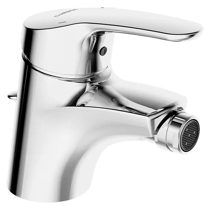 Hansa Mix Bidetarmatur - Chrom, Glänzend - Nahaufnahme eines glänzenden, modernen Bidet-Wasserhahns aus Chrom mit einem markanten, abgerundeten Design.