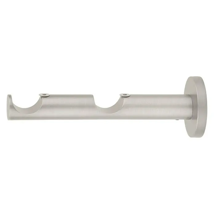 Expo Ambiente Doppelträger Function - Edelstahloptik, Geeignet für: Gardinenstangen Ø 25 mm, Länge: 16,5 cm - Doppelter Vorhangstangenhalter aus gebürstetem Nickel für die Wandmontage, ideal für Fensterdekorationen.