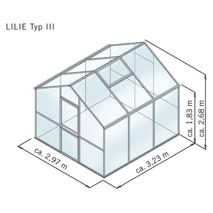 KGT Gewächshaus Lilie III (3,23 x 2,97 m, Polycarbonat, 10 mm, Moosgrün)