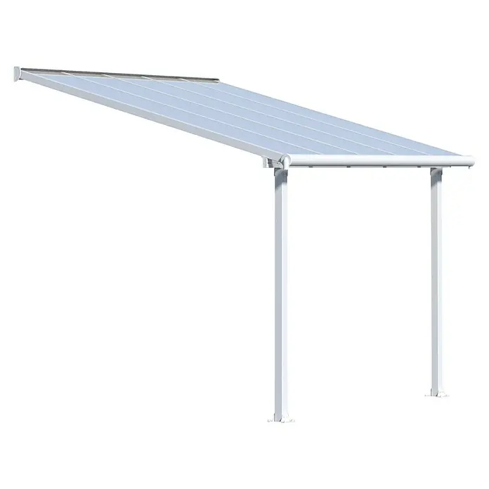 Palram – Canopia Terrassenüberdachung Olympia - B x T: 305 x 300 cm, Verkehrsweiß, Polycarbonat, Transparent - Eine moderne, weiße Terrassenüberdachung mit geneigtem Dach bietet Schutz und ein stilvolles Design für Ihren Außenbereich.