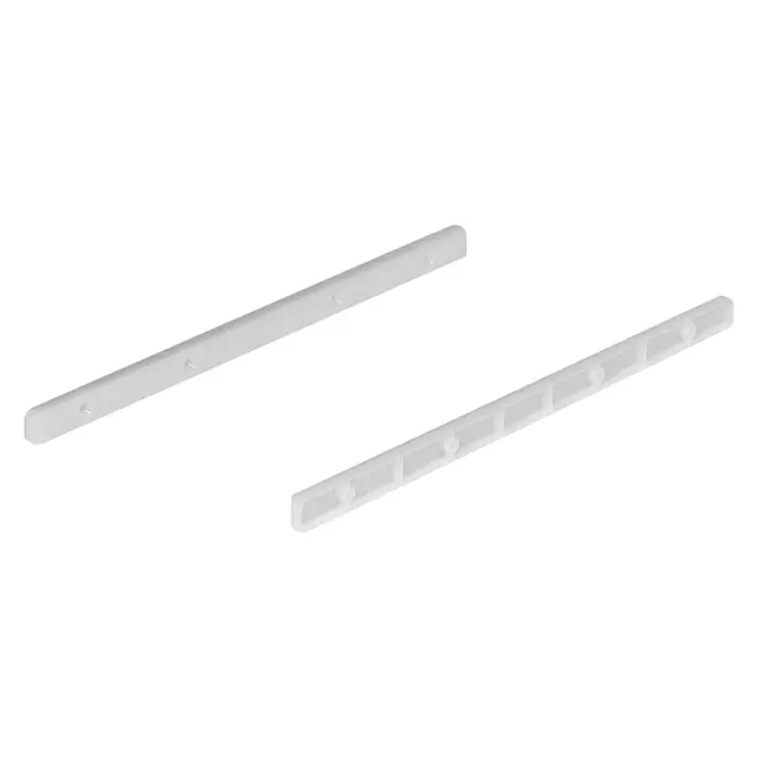 Suki Guía para cajones - Longitud de instalación: 285 mm, Plástico - Dos perfiles de plástico blancos y alargados con recortes, probablemente para montar muebles o estanterías. Ideal para proyectos DIY.