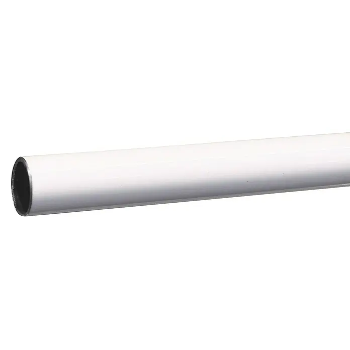 Expo Ambiente Gardinenstange - Weiß, Länge: 200 cm, Durchmesser: 20 mm - Nahaufnahme eines weißen Metallrohrs, das ein sauberes und industrielles Erscheinungsbild bietet. Ideal für Konstruktions- oder Sanitärprojekte.