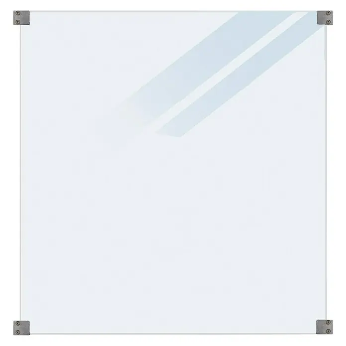 Plus Sichtschutzelement Futura - 90 x 91 cm, Glas, Matt satiniert - Klares Whiteboard mit Metallecken für Stabilität. Ideal für Notizen und Präsentationen im Büro oder zu Hause.
