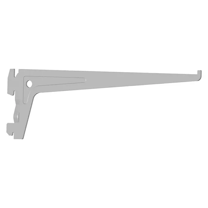 Element System Pro-Träger S 50Länge: 25 cm, Weiß/Aluminium, Belastbarkeit: 60 kg - Abbildung einer Metallschiene zur Wandmontage. Das Design ist stabil und funktional für die Befestigung von Regalen.