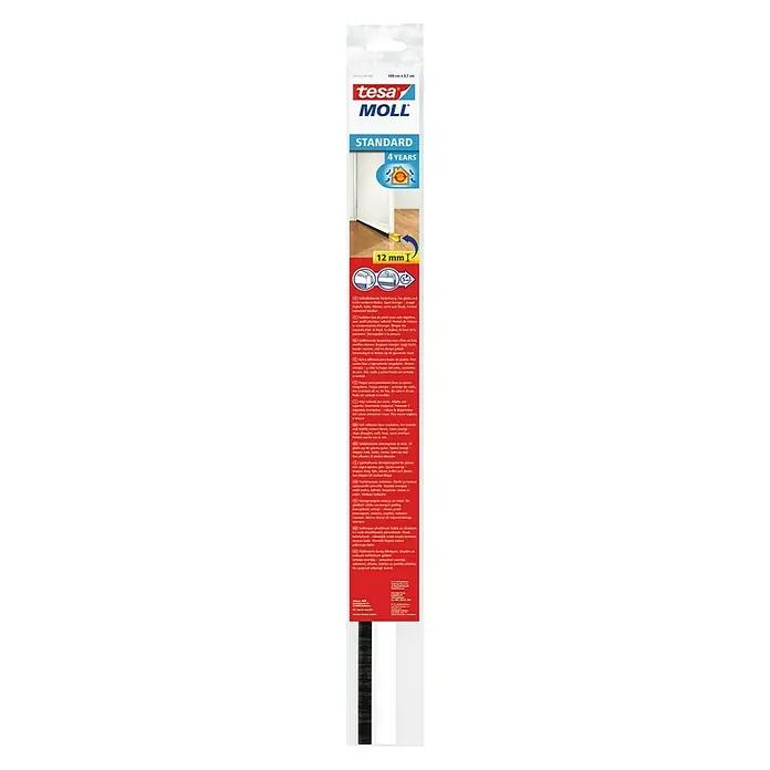 Tesa INSULATION Burlete para puerta Estándar - Blanco, 1 m x 37 mm, Apto para: Desajustes de hasta 12 mm de ancho - Tesa Moll Estándar burlete para puerta con cepillo, autoadhesivo para suelos lisos, evita el frío, corrientes de aire y polvo. Fácil de montar.