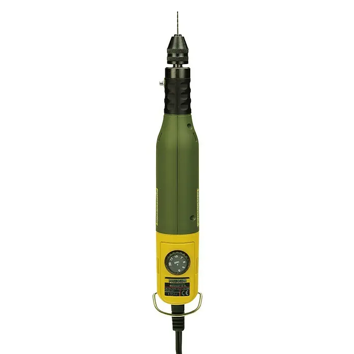Proxxon Micromot Bohr- & Fräsgerät 60/EF - 40 W, 5.000 U/min - 20.000 U/min, 12 V - 18 V, Spannweite Bohrfutter: 0,3 mm - 3,2 mm - Das Bild zeigt einen Proxxon Feinbohrschleifer, ein Präzisionswerkzeug für feine Bohrarbeiten, ideal für Modellbau und filigrane Arbeiten.