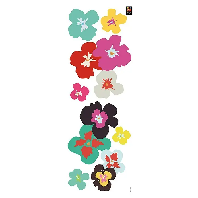 Vinilo de pared Ibiza - 24 x 68 cm, Multicolor, Plástico - Patrón vertical de flores pop-art vibrantes y abstractas en varios colores como rojo, fucsia, turquesa, amarillo y marrón oscuro.
