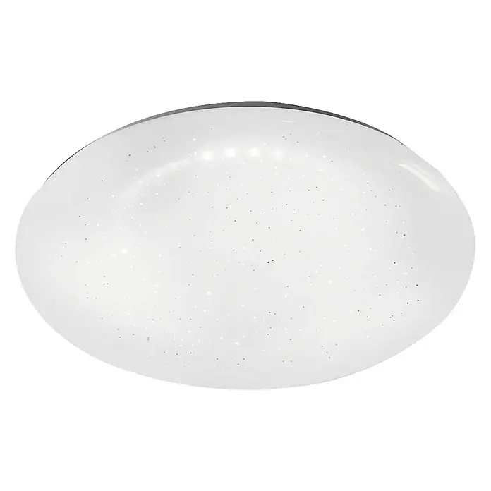 Just Light Plafón LED Skyler - 8 W, Blanco, Blanco cálido, Diámetro: 250 mm - Primer plano de una lámpara de techo redonda con diseño de estrellas, ideal para iluminación ambiental.