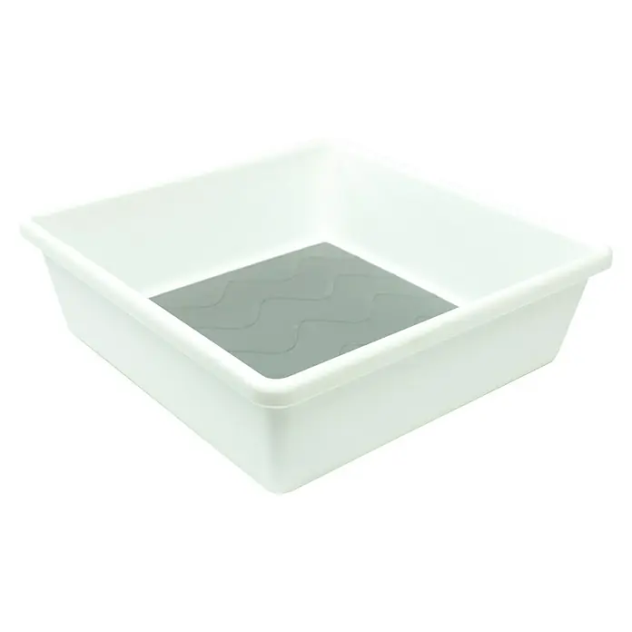 Deblanch Organizador - 17 x 17 x 5 cm, Blanco - Caja de almacenamiento blanca con fondo gris ondulado. Ideal para la organización del hogar y el almacenamiento ordenado. Práctica y elegante.